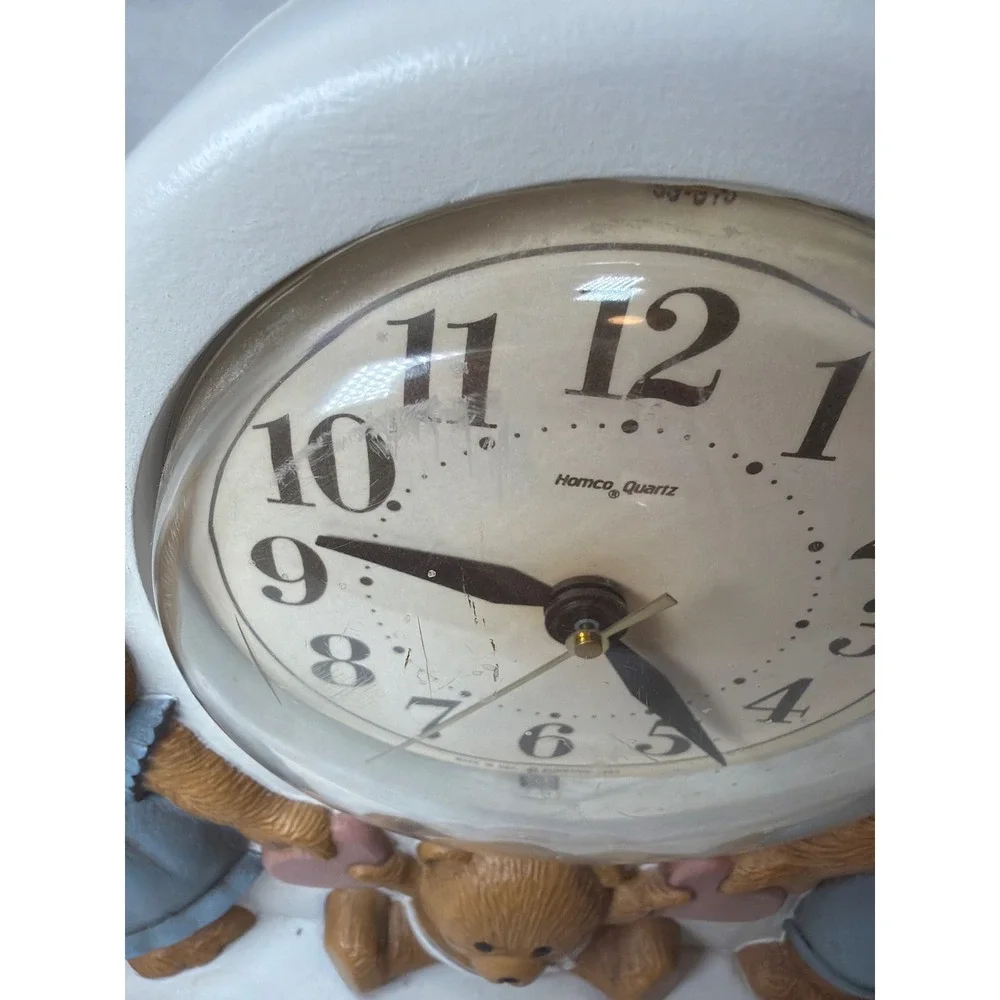 Burwood Homco Wall Clock Teddy Bear Family 1987 Nursery Decor Brown Blue USA
